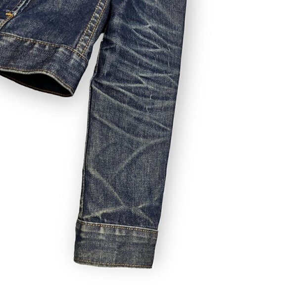 Club Monaco Luxury Designer Collarless Cropped Denim Jean Jacket - Womens S - Picture 4 of 4